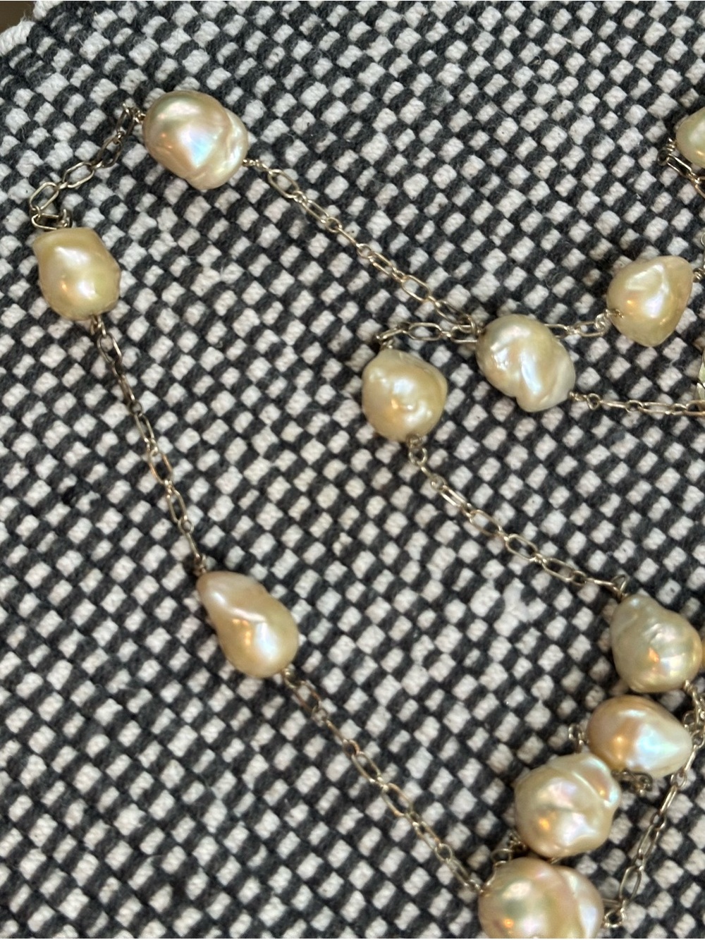 silver Chain Freshwater Baroque Pearl Necklace - Cream Pearls
